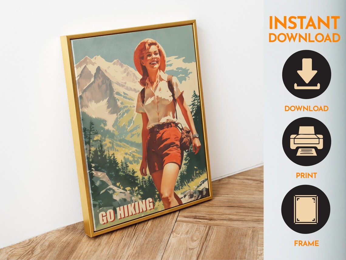 Vintage Hiking Travel Poster, Retro Camping Mountains - Image 6