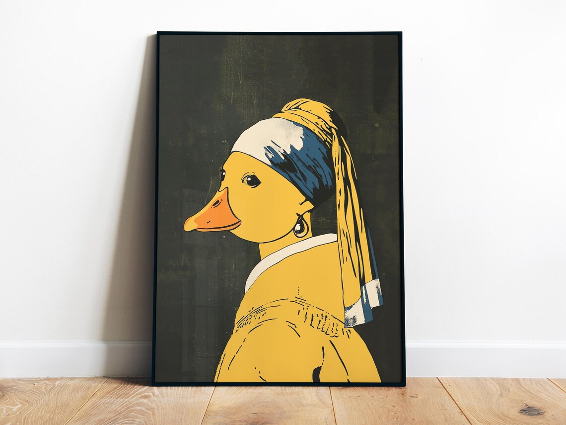 Duck With Pearl Earring Classic Art Parody Funny Animal Poster