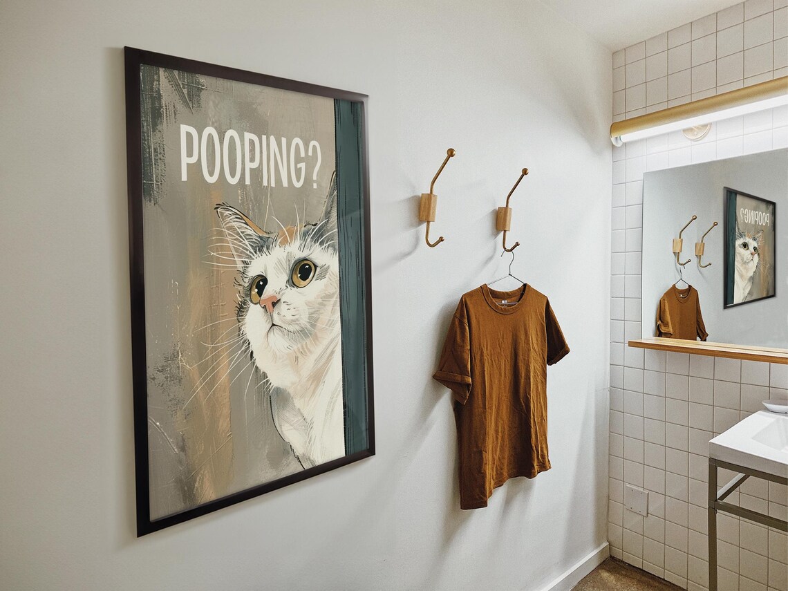 Funny Bathroom Wall Art Are You Pooping? Retro Cat Poster - Image 4