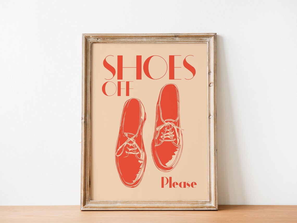 Shoes Off Please Orange Pair Minimal Entryway Door Quote Poster - Image 4