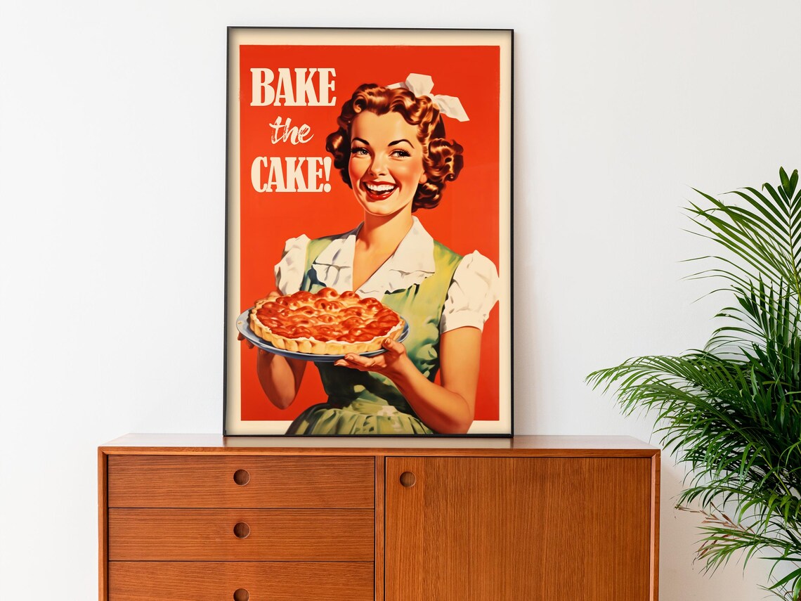 Retro 1950s Bake the Cake Pin Up Housewife Pie Kitchen Poster - Image 4