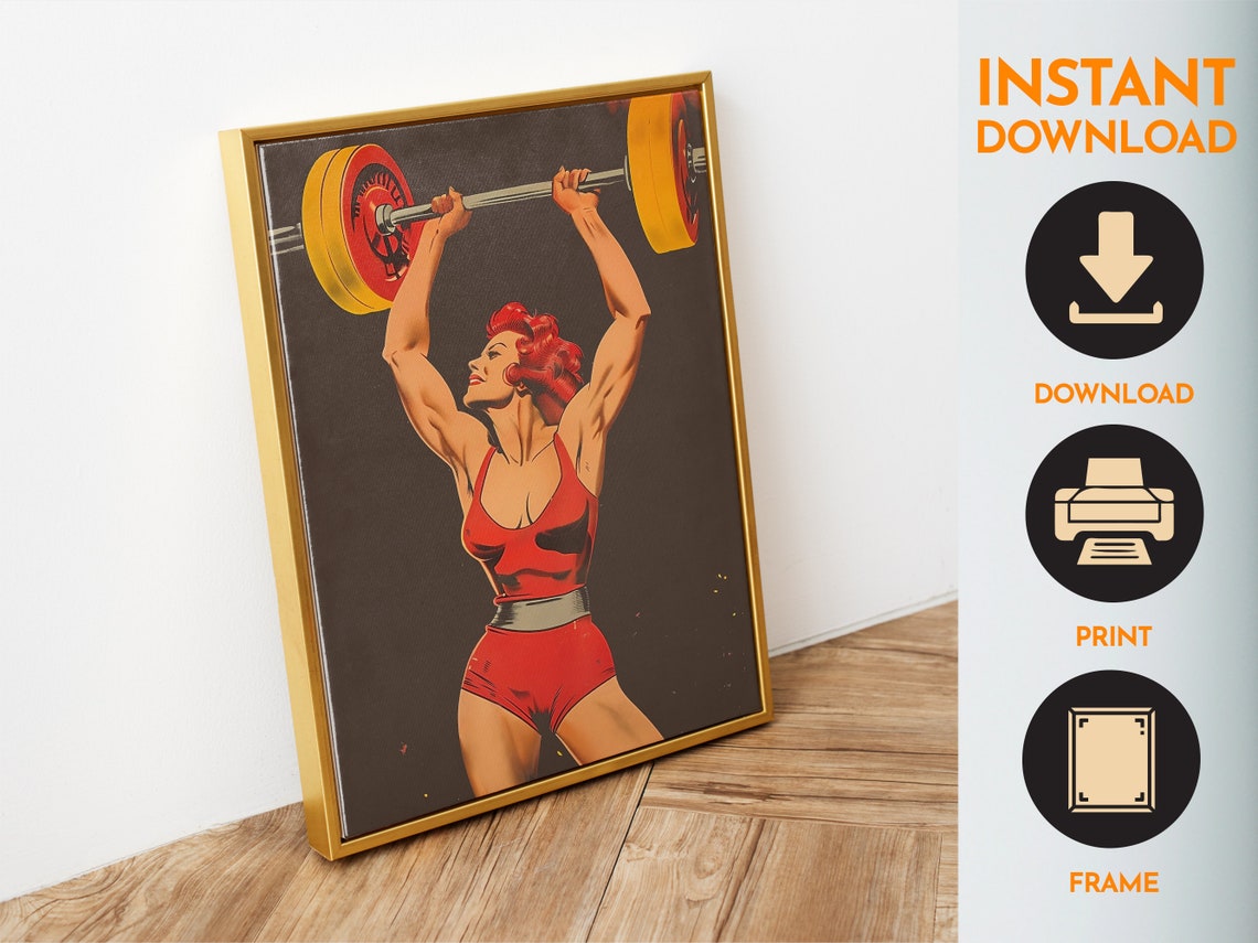 Retro Gym Poster Vintage Gym Wall Art Fitness Poster Weightlifting Art Heavy Lifting Bodybuilding Print Black Gym Poster - Image 4