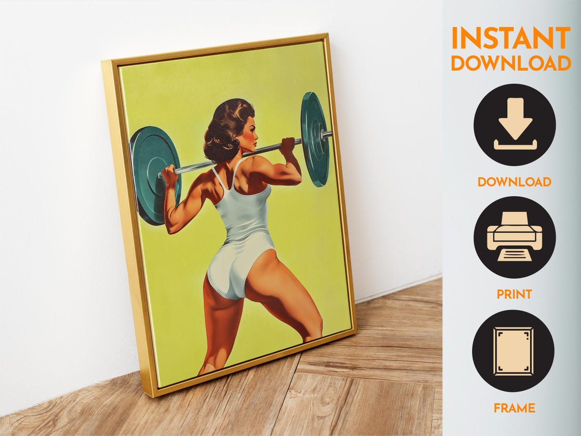 Retro Gym Girl Workout Room Art Print - Image 6
