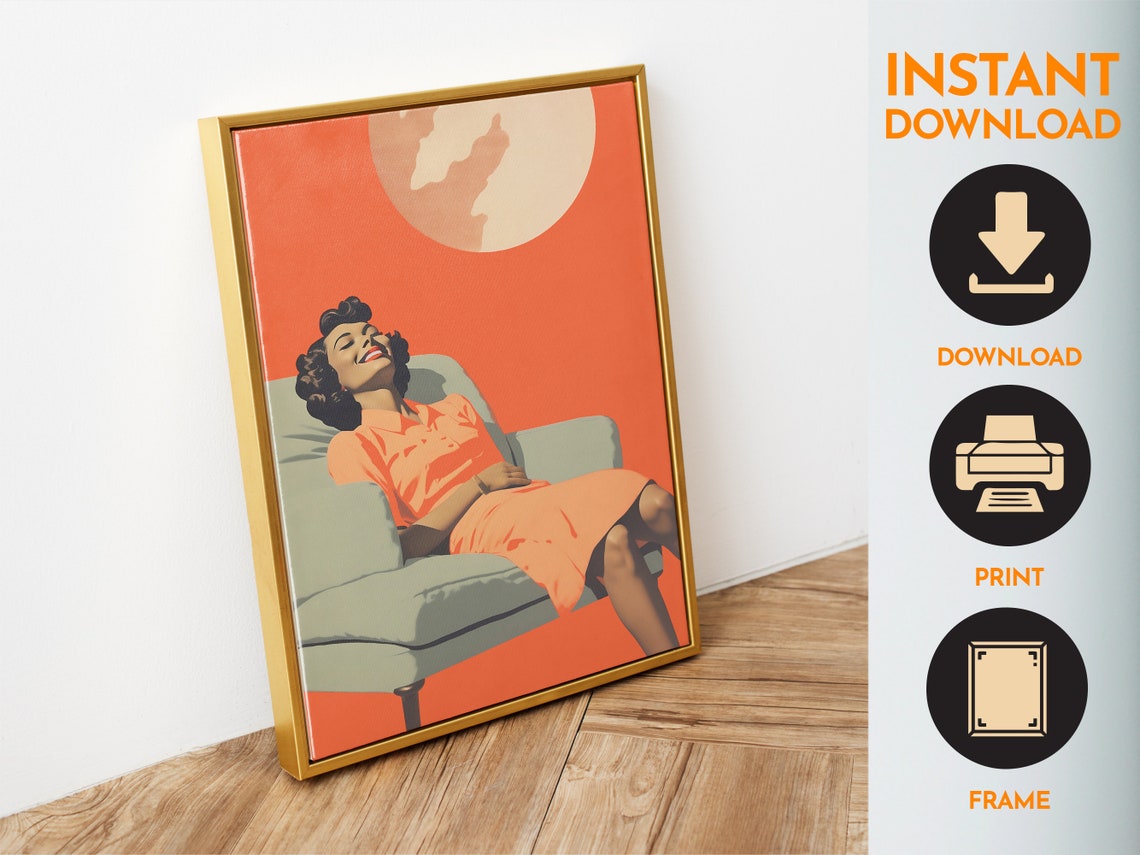 Afternoon Nap Retro Woman Napping Armchair Orange Vintage Rest Poster - Image 6