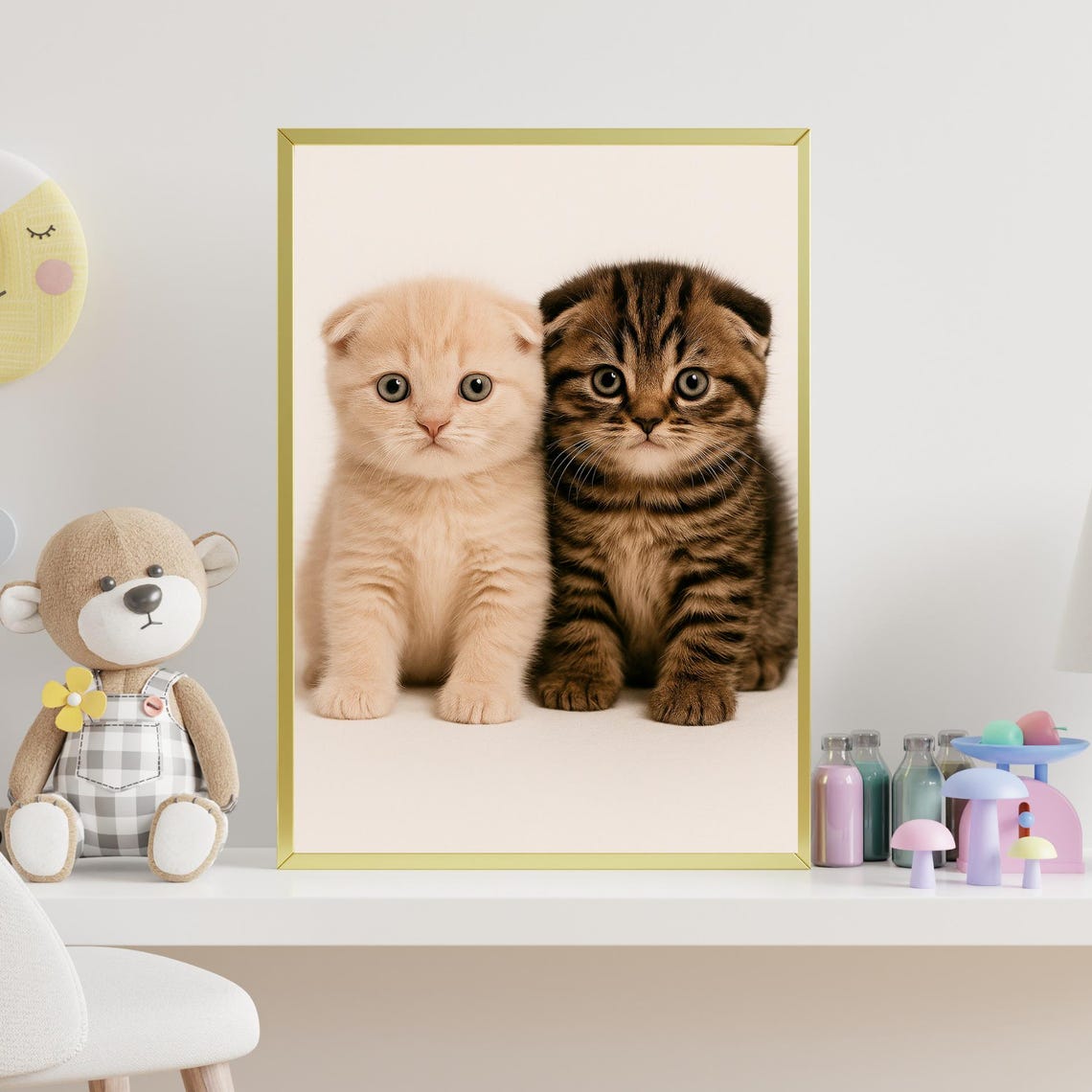 Twin Kittens Sweet Studio Portrait Fluffy Cat Pair Cute Poster