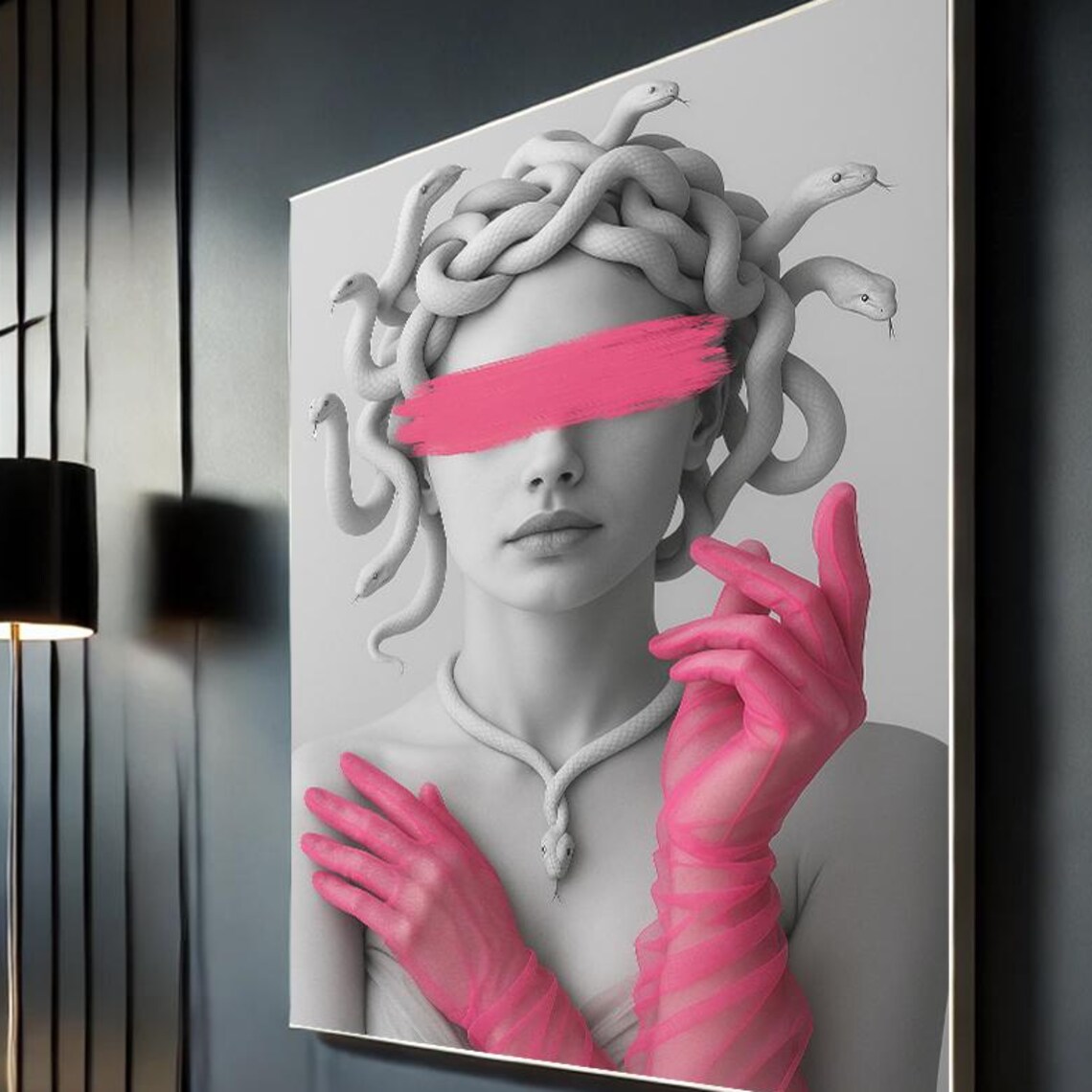 Medusa Pink Gloves Snake Necklace Greek Mythology Fashion Art Poster