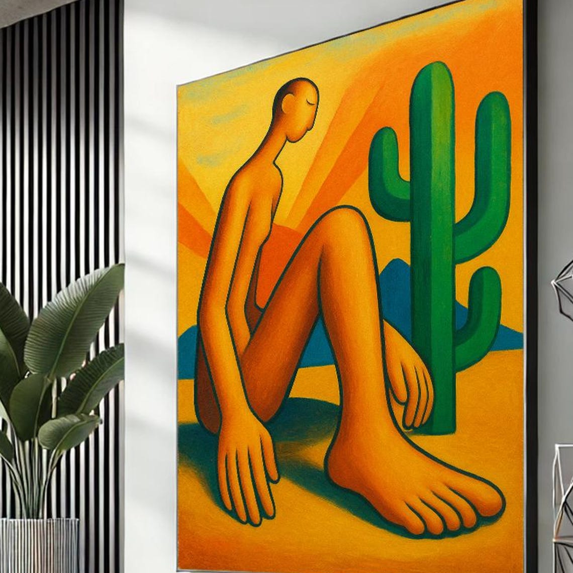 Modern Desert Figure Cactus Sunset Abstract Bold Gallery Art Print