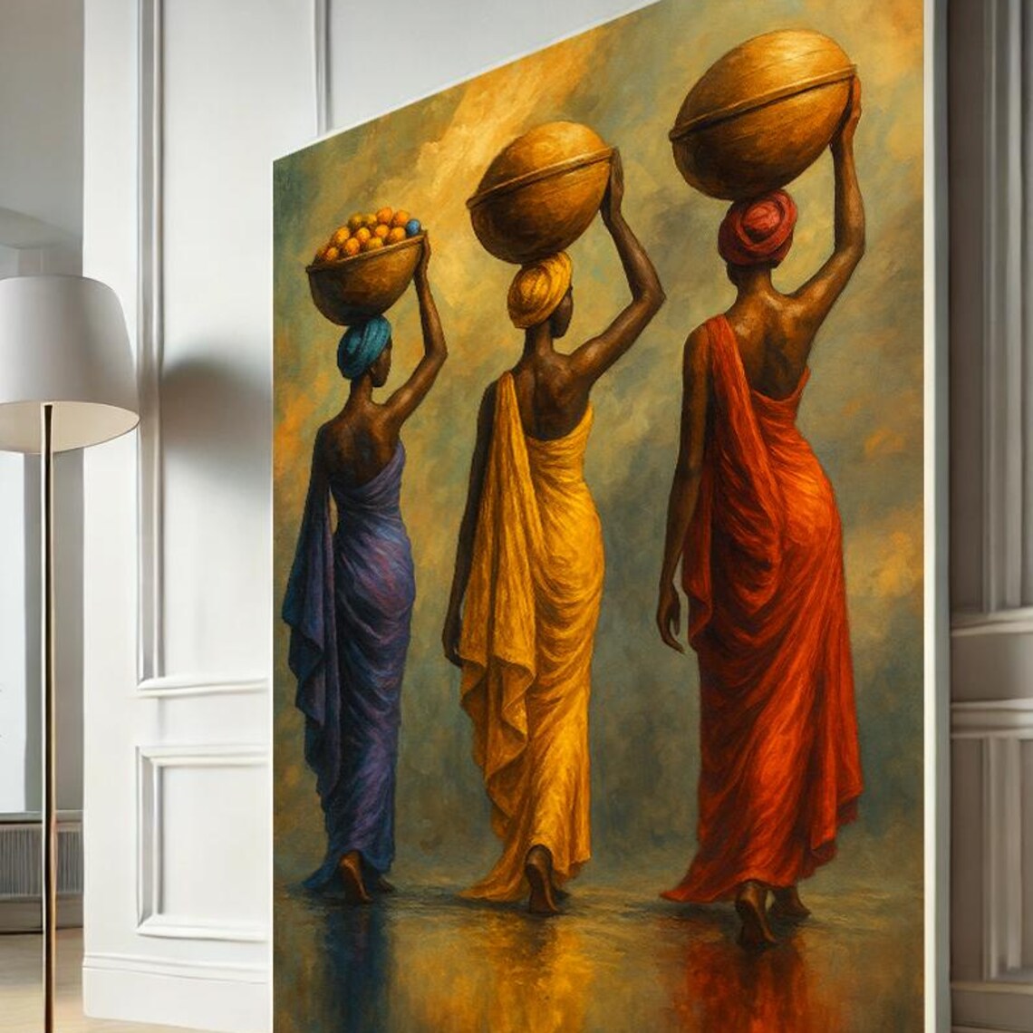 African Women Carrying Baskets Colorful Tribal Culture Poster