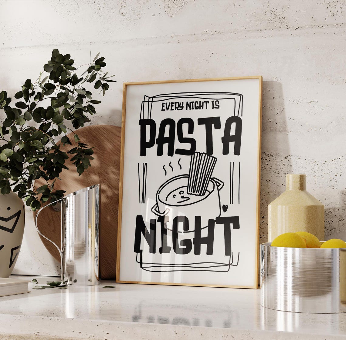 Every Night Is Pasta Night Cute Spaghetti Kitchen Wall Poster - Image 2