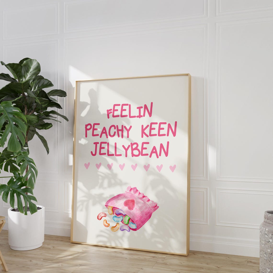 Feelin Peachy Keen Jellybean Pink Watercolor Candy Quote Wall Art - Image 3