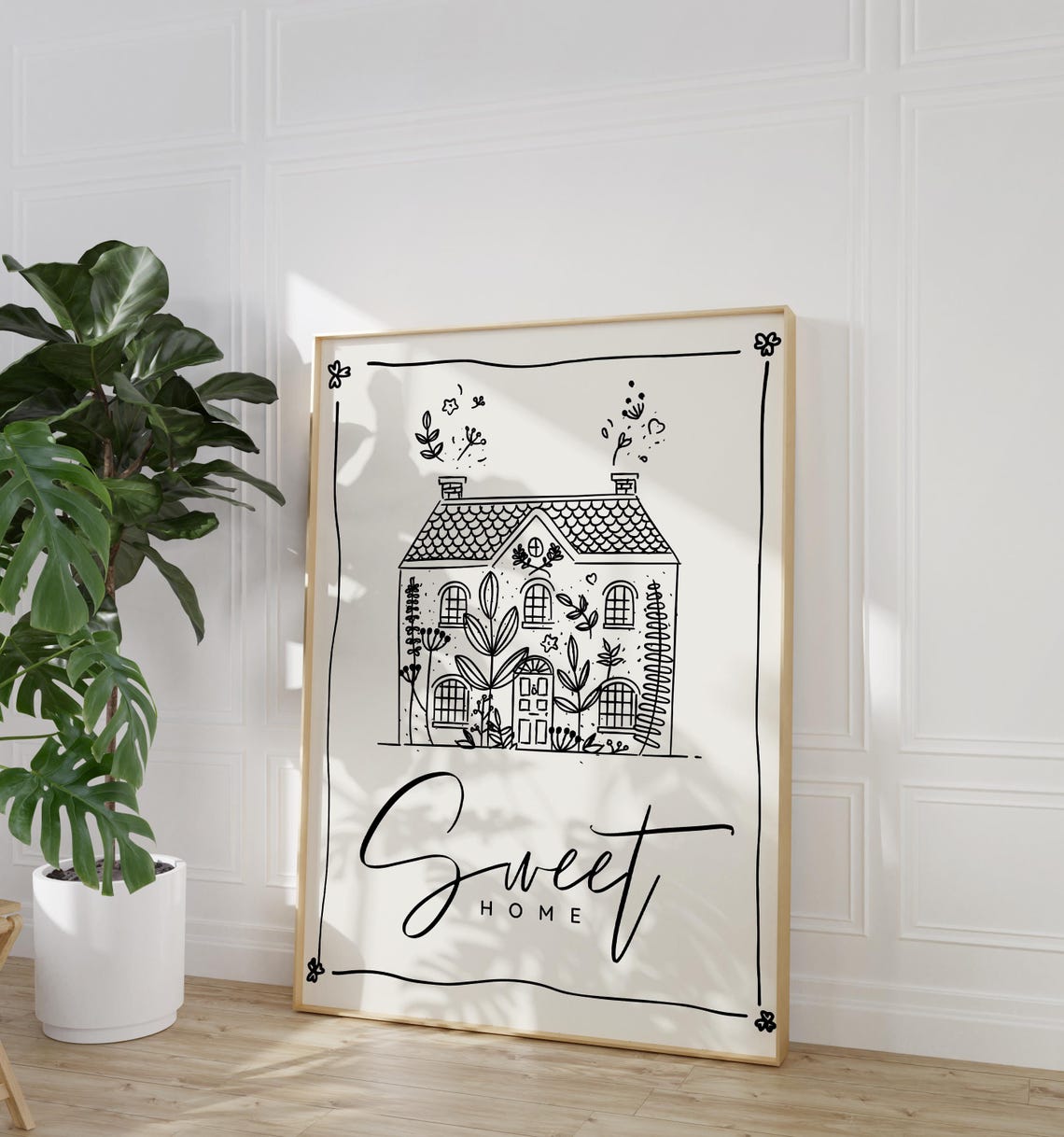 Sweet Home Cottage Line Art Print Hand Drawn Botanical Welcome Poster - Image 3