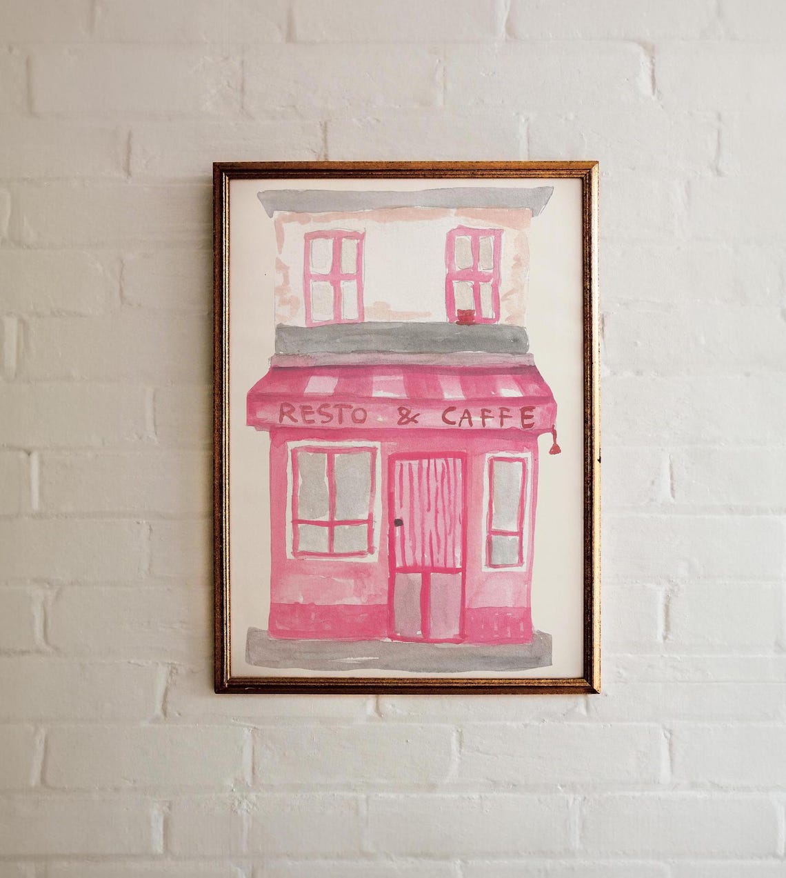 Pink Resto and Caffe Watercolor Restaurant Storefront Wall Art - Image 3
