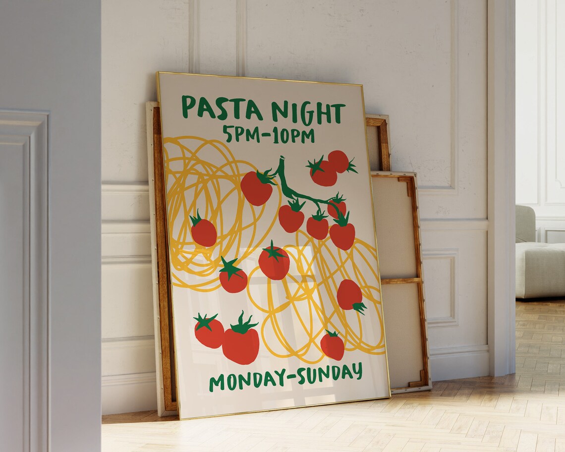 Pasta Night Italian Kitchen Spaghetti Tomato Quote Art Poster
