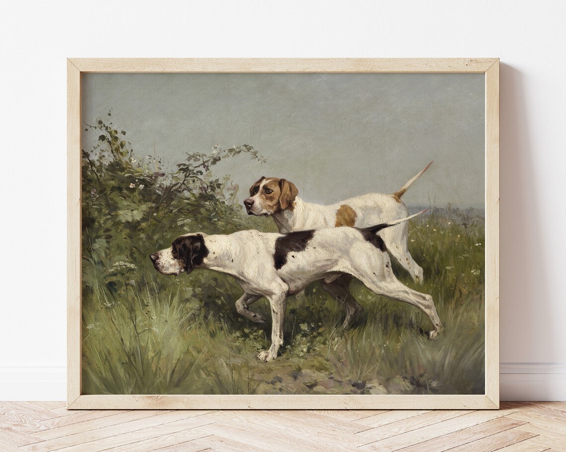 English Pointer Dogs Vintage Oil Painting Hunting Field Art Poster - Image 3