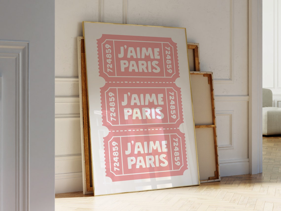J'Aime Paris Pink Raffle Ticket Style French Love Quote Poster - Image 3