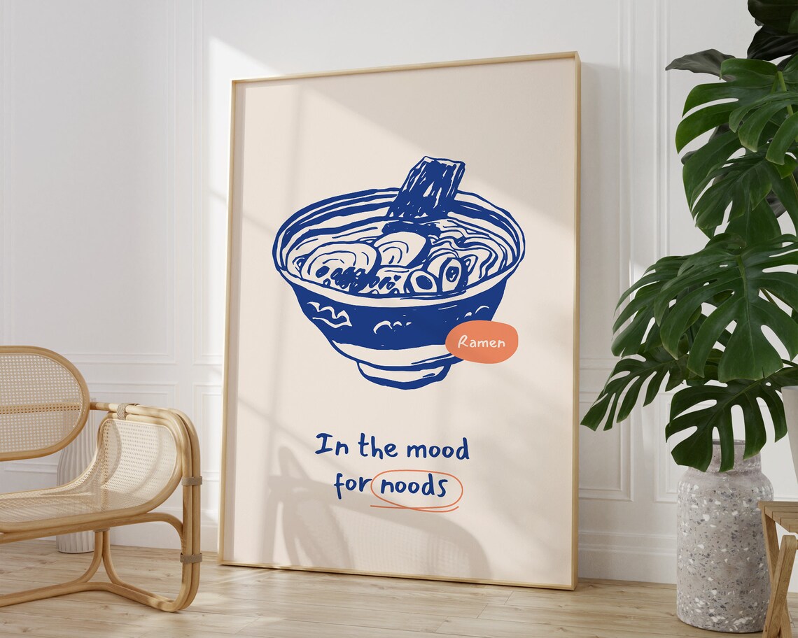 In the Mood for Noods Funny Ramen Bowl Kitchen Quote Wall Poster - Image 2