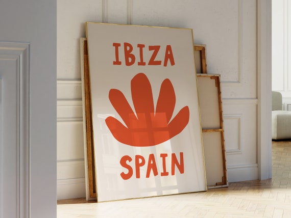 Ibiza Travel Wall Art Spain Boho Print Preppy Travel Poster Trendy Tropical Print Maximalist Wall Art Aesthetic Orange Print