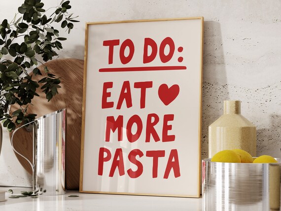 Retro Pasta Print Cute Pasta Wall Art Kitchen Aesthetic Print Trendy Food Poster Pasta Quote Print Pasta Lover Gift