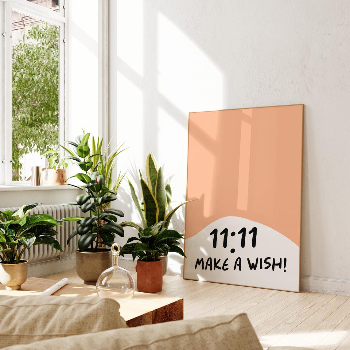 11:11 Make A Wish Peach Angel Number Manifestation Quote Poster