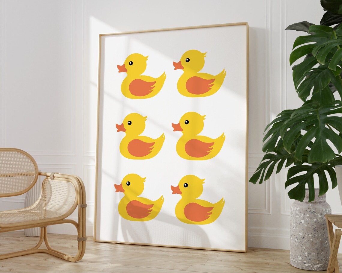 Yellow Rubber Duck Grid Cute Nursery Kids Room Baby Bath Art Poster