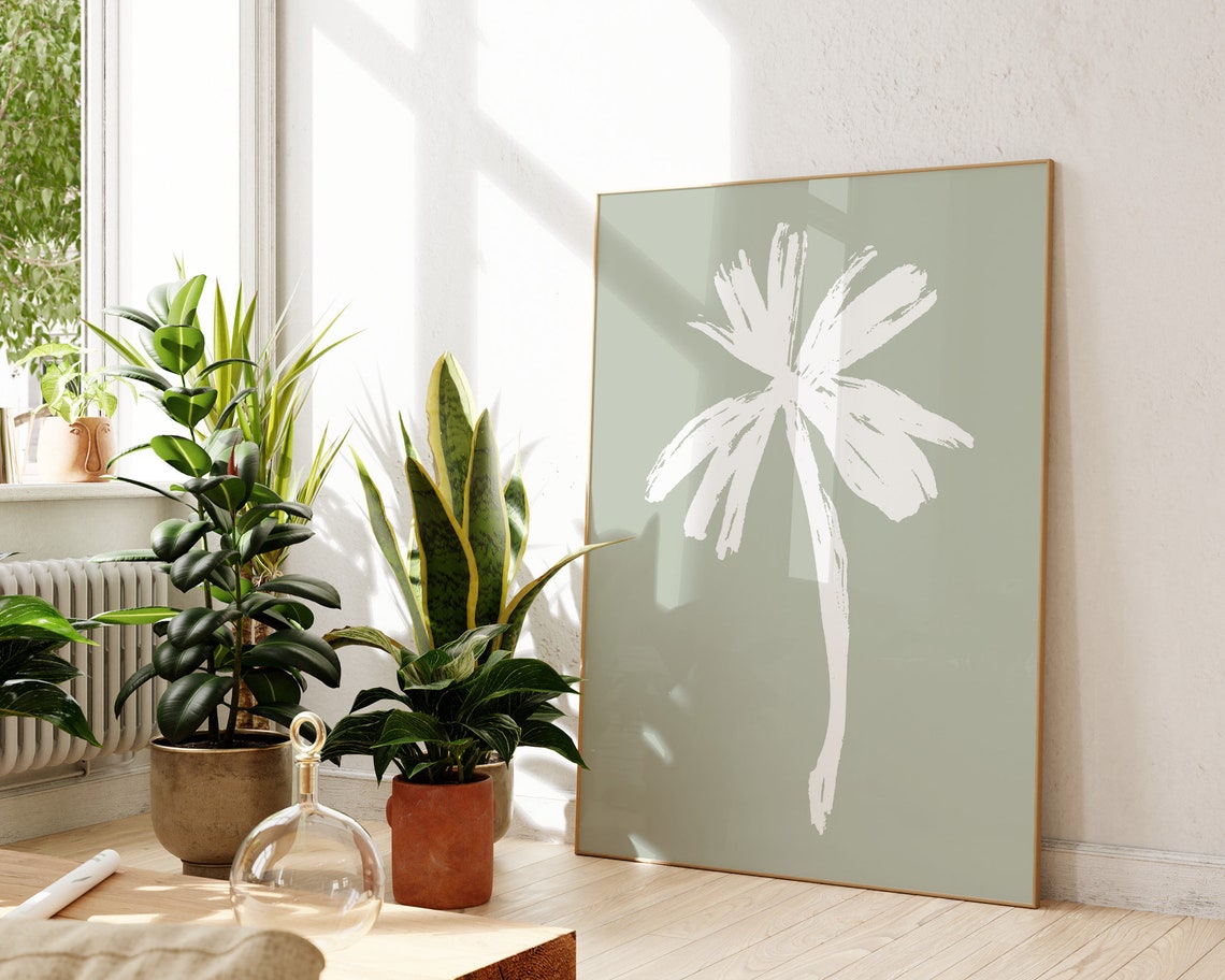 Sage Green Palm Tree White Minimal Tropical Boho Beach Art Poster - Image 3