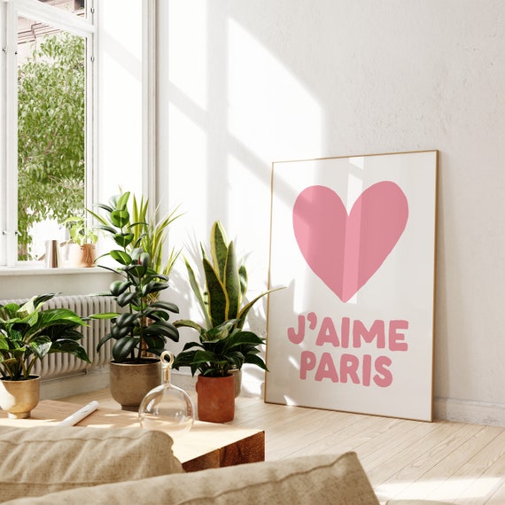I Love Paris Print French Quote Wall Art Pink Aesthetic Print Pink Pastel Wall Art Cute Heart Wall Art Pink Girly Print