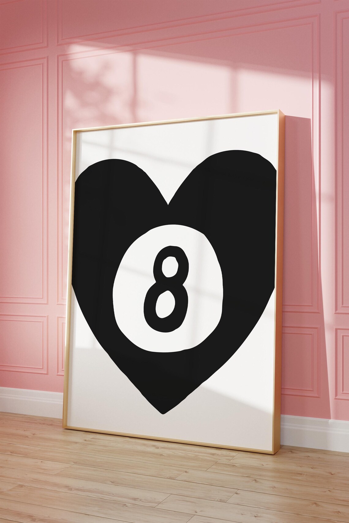 Black Heart Eight Ball Lucky Retro Minimalist Game Room Poster - Image 2