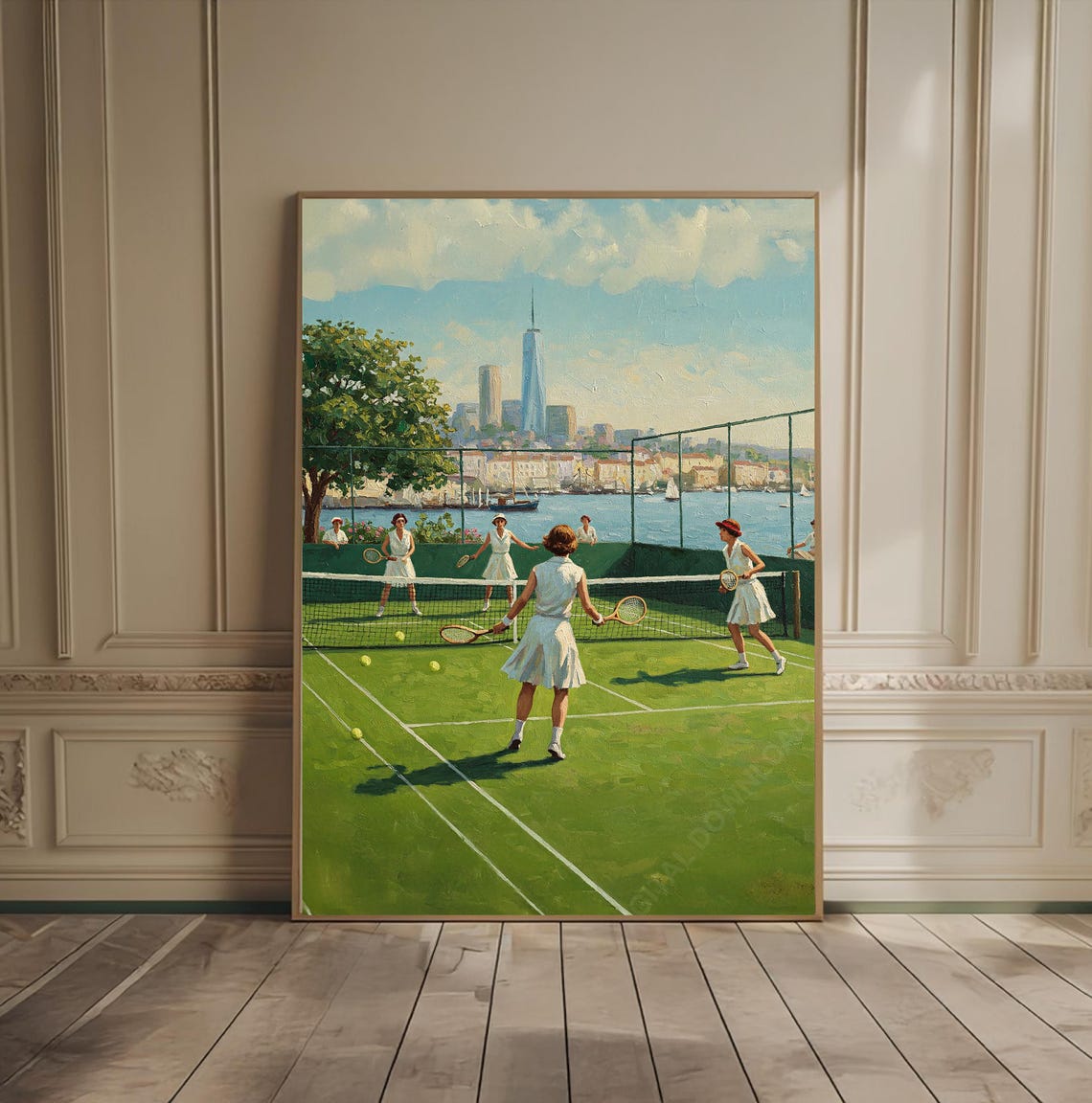 Tennis Poster Sporty Wall Art Nyc Artwork Trendy Retro Print Vintage Player Gift Oil Painting New York City Court