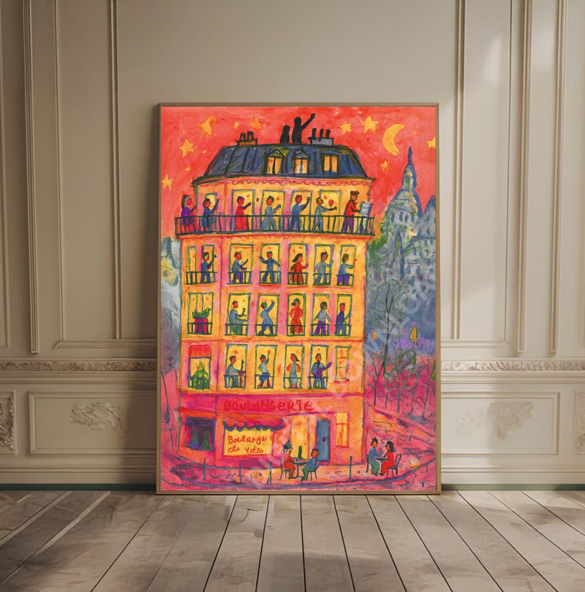 Paris Cityscape Oil Painting Art Print Cafe Watercolor Abstract Artwork Europe France Travel French Illustration