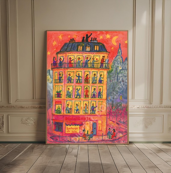 Paris Cityscape Oil Painting Art Print Cafe Watercolor Abstract Artwork Europe France Travel French Illustration