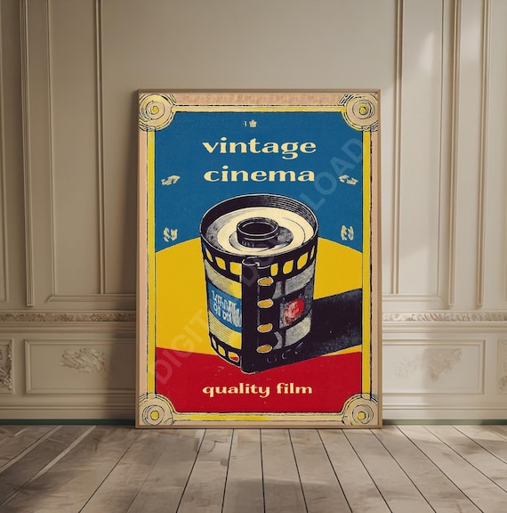 Vintage Cinema Film Reel Retro Art Deco Movie Night Wall Poster