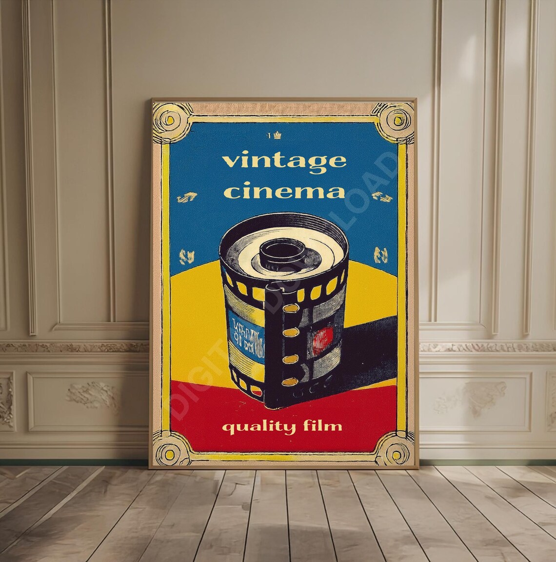 Vintage Cinema Film Reel Retro Art Deco Movie Night Wall Poster