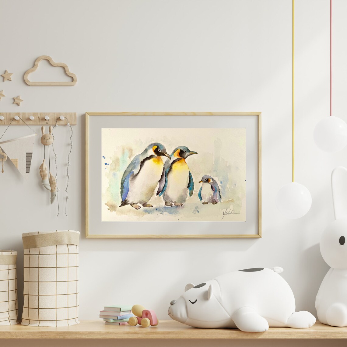 Penguin Family Original Watercolor Painting Nursery Wall Decor Cute Animal Art Baby Nursery Art Handmade Art Penguin Artwork 8x12in - Image 4