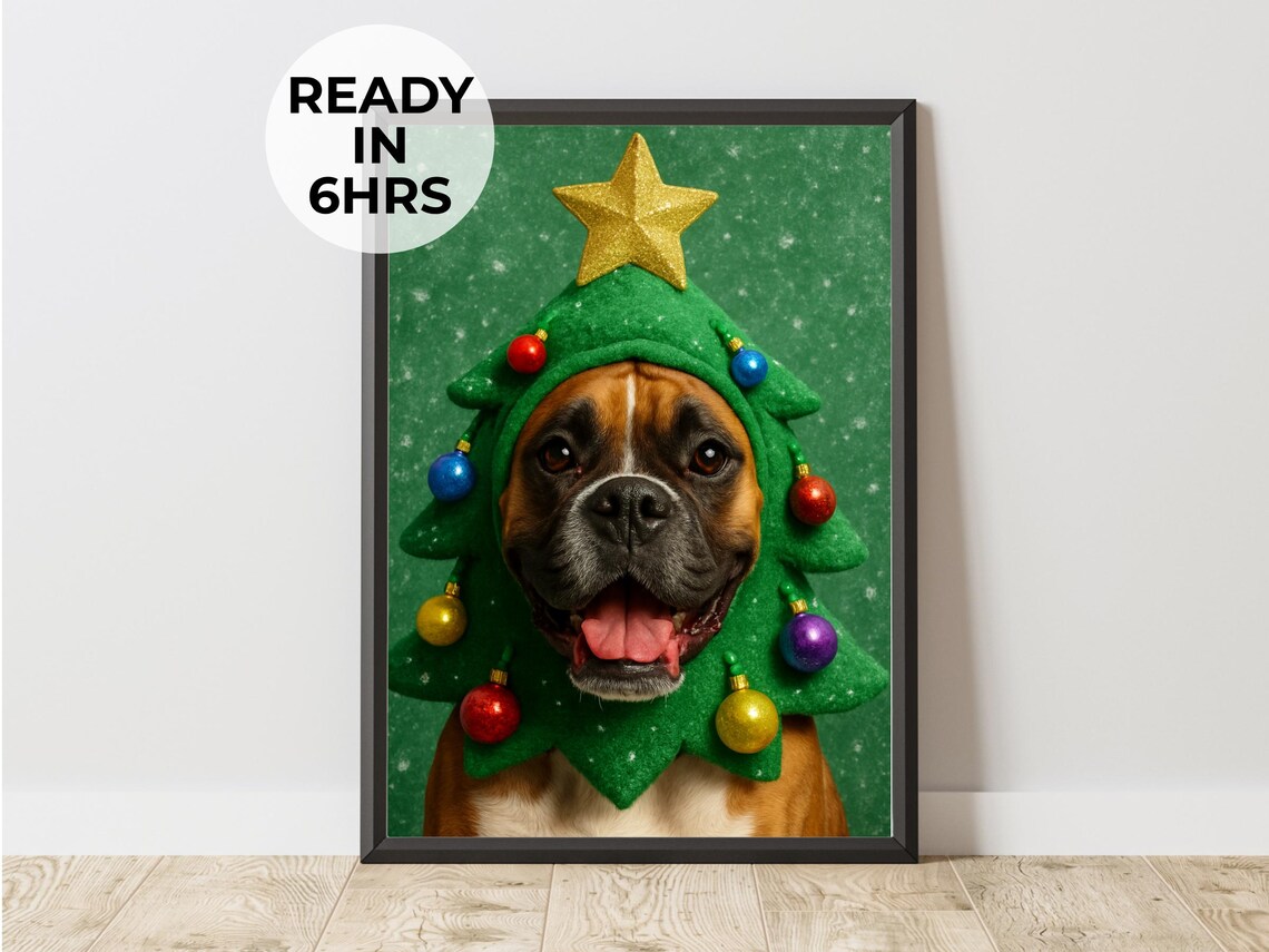 Custom Christmas Tree Pet Portrait, Holiday Art Print