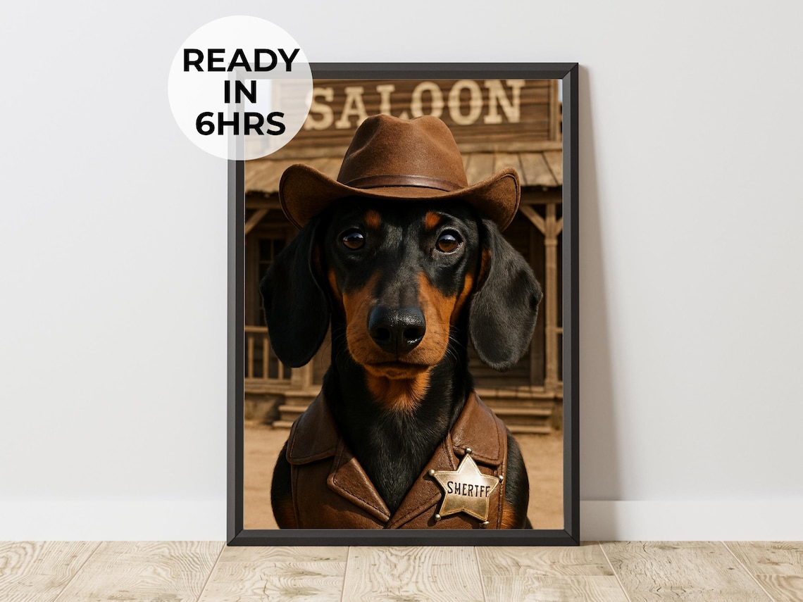 Custom Sheriff Pet Portrait, Western Gift Art Print