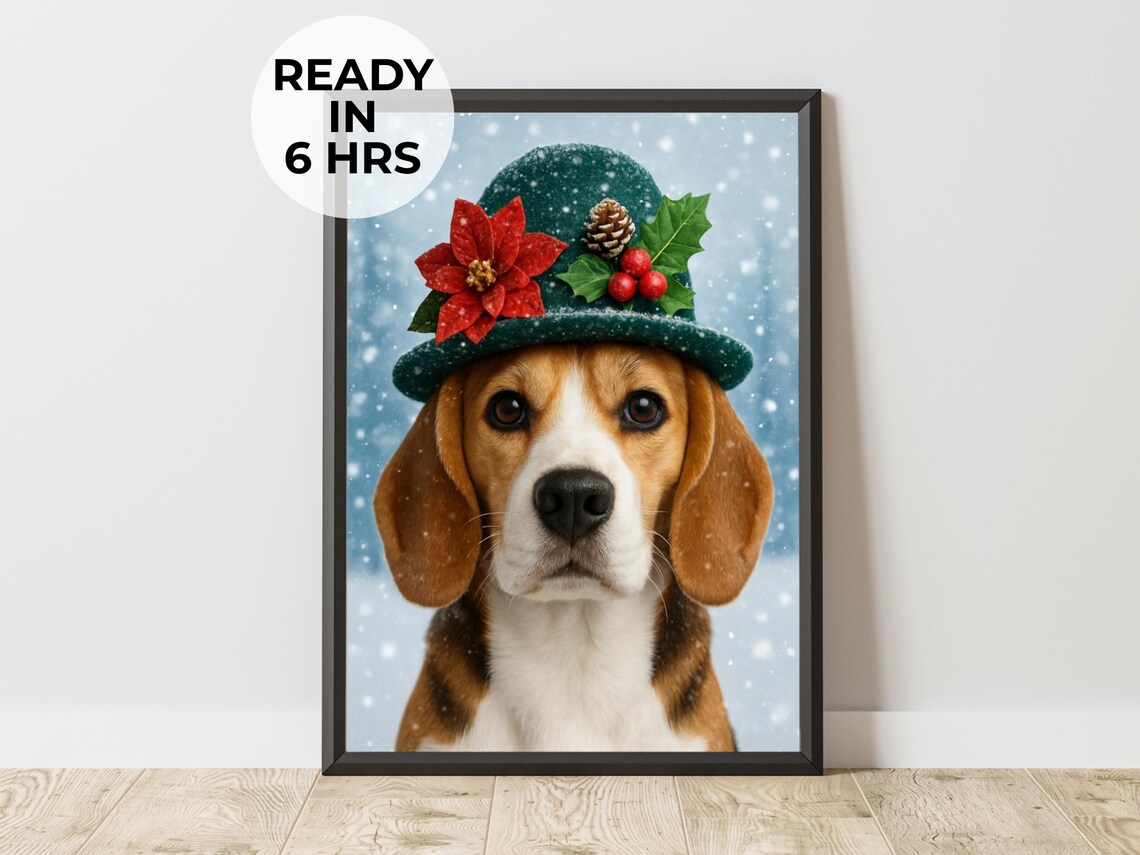 Winter Pet Portrait Snow Hat Dog Art Print