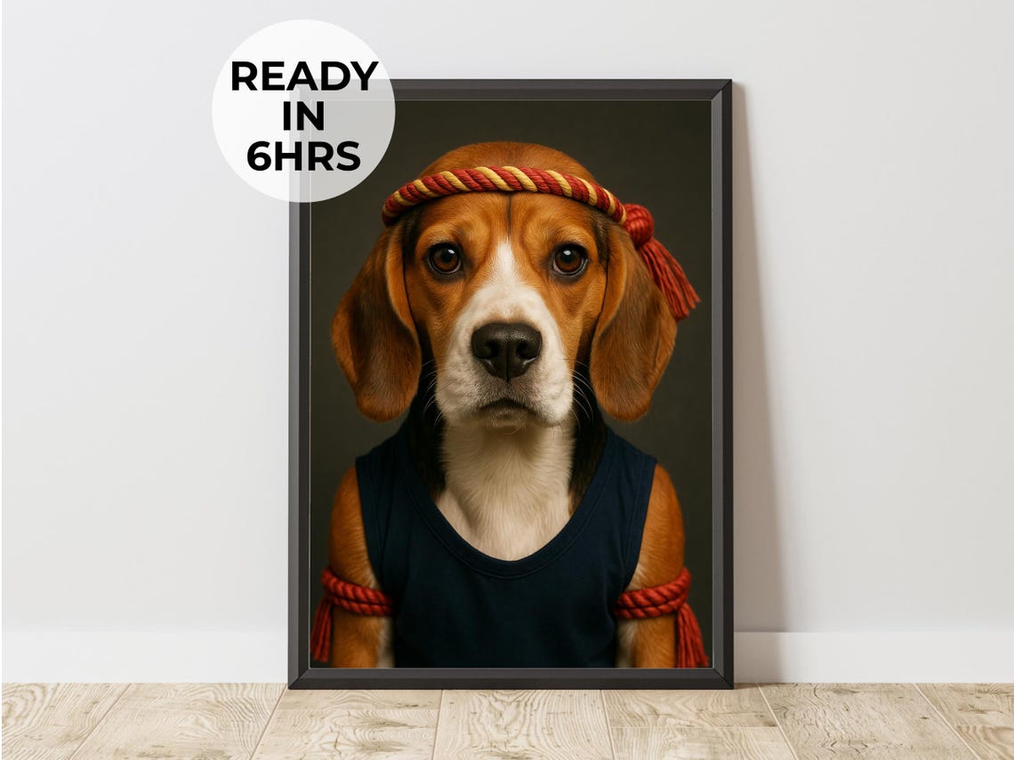 Beagle Muay Thai Fighter Pet Portrait Headband Funny Dog Wall Poster