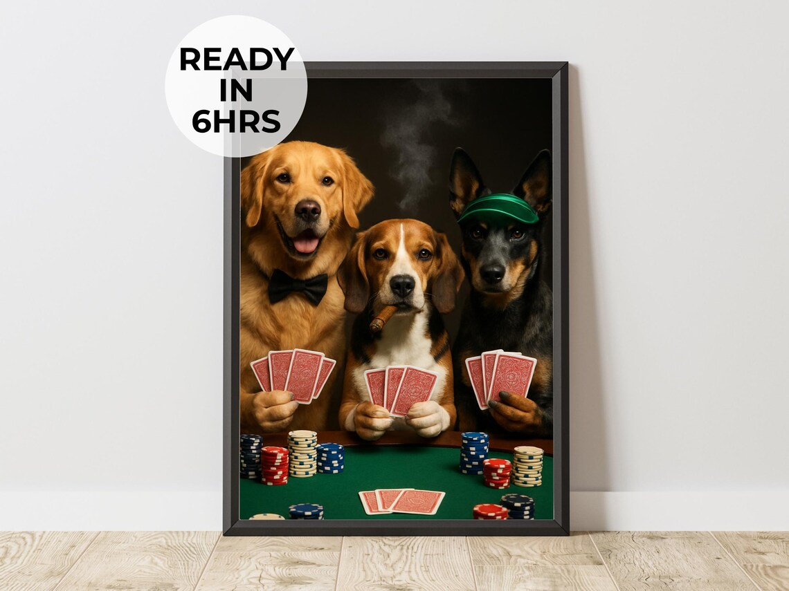 Custom Poker Pet Portrait, Funny Dog Art Print