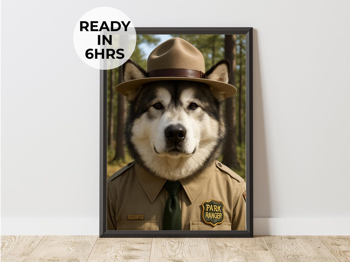 Custom Park Ranger Pet Portrait, Funny Forest Gift Art