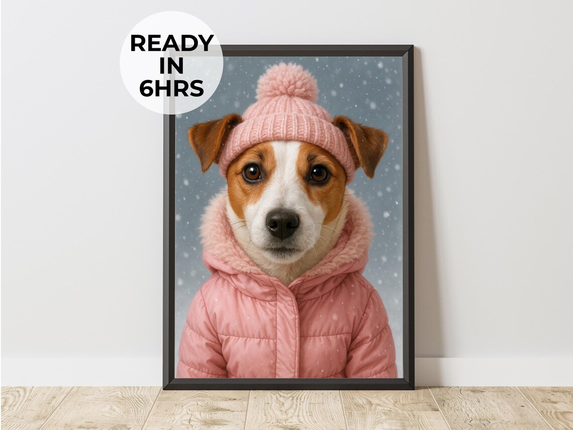 Winter Pet Portrait, Christmas Gift Art Print