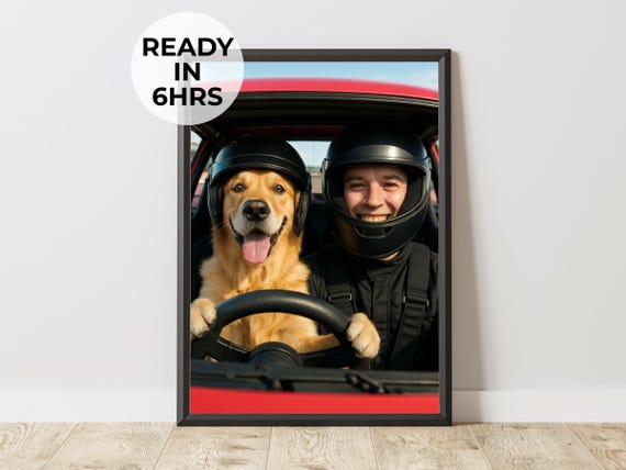 Custom Race Car Pet Portrait Funny Driver Gift