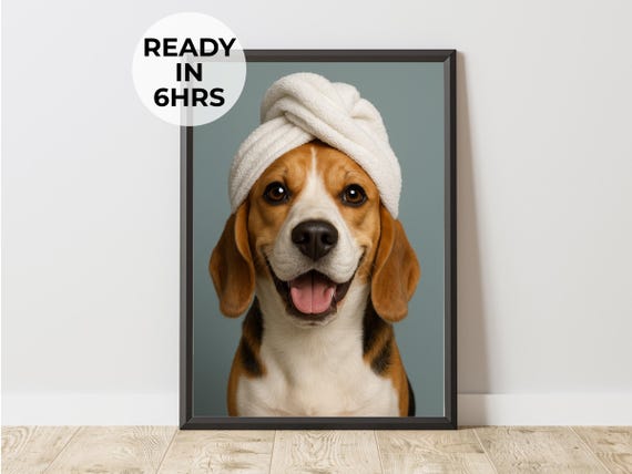 Custom Spa Pet Portrait Funny Towel Turban Art Pampering Gift