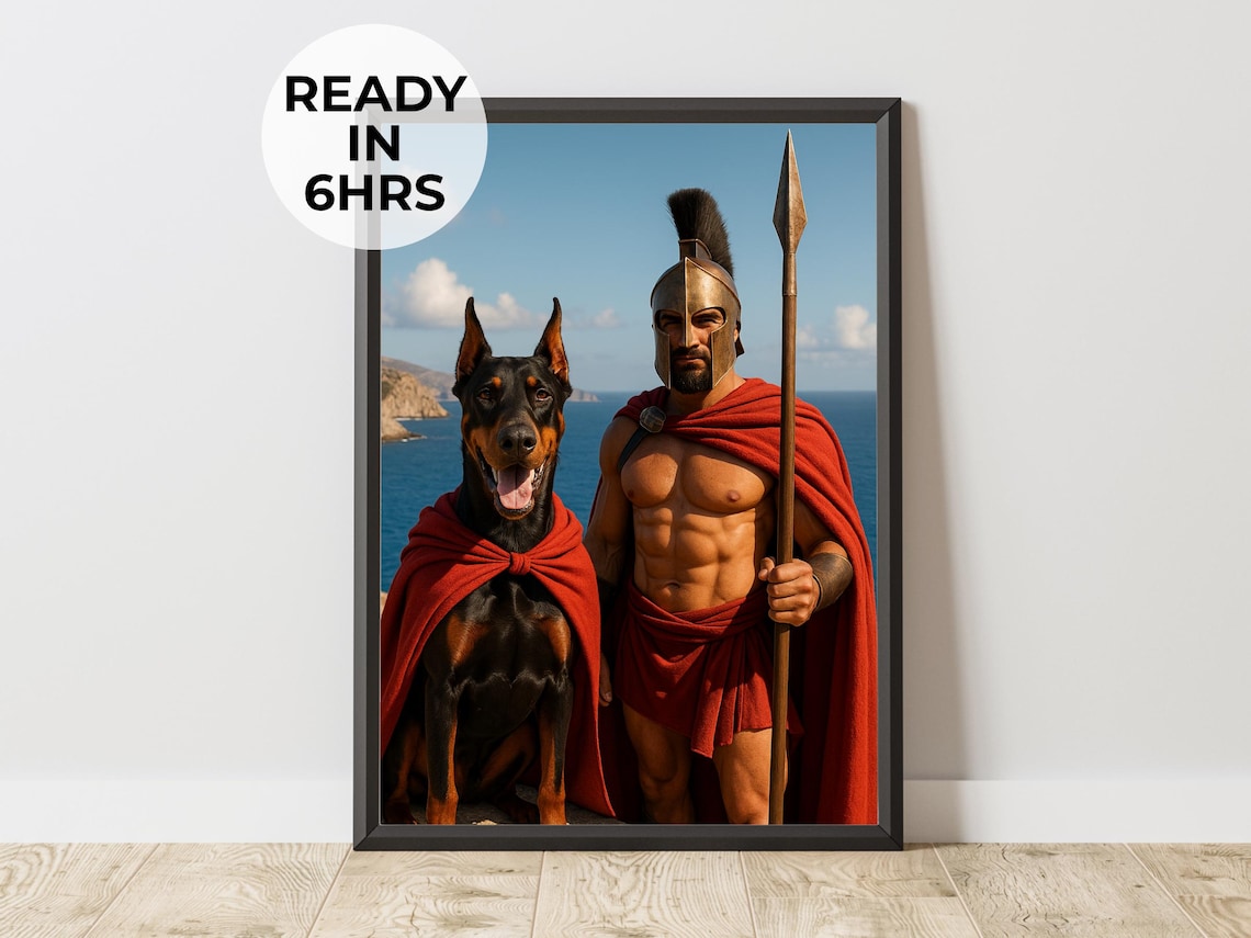 Custom Spartan Pet Portrait, Warrior Art Print