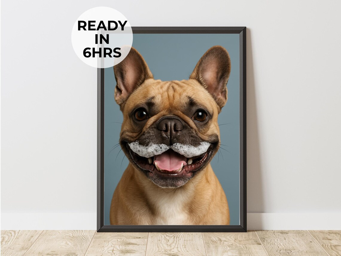 Funny Bubble Mustache Pet Portrait, Gag Gift Art Print