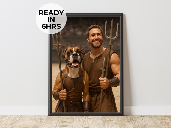 Custom Gladiator Pet Owner Portrait, Roman Art