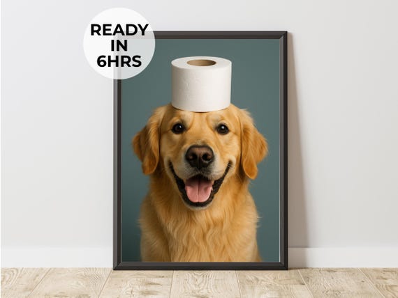 Funny Toilet Paper Hat Pet Portrait Bathroom Art Gag Gift