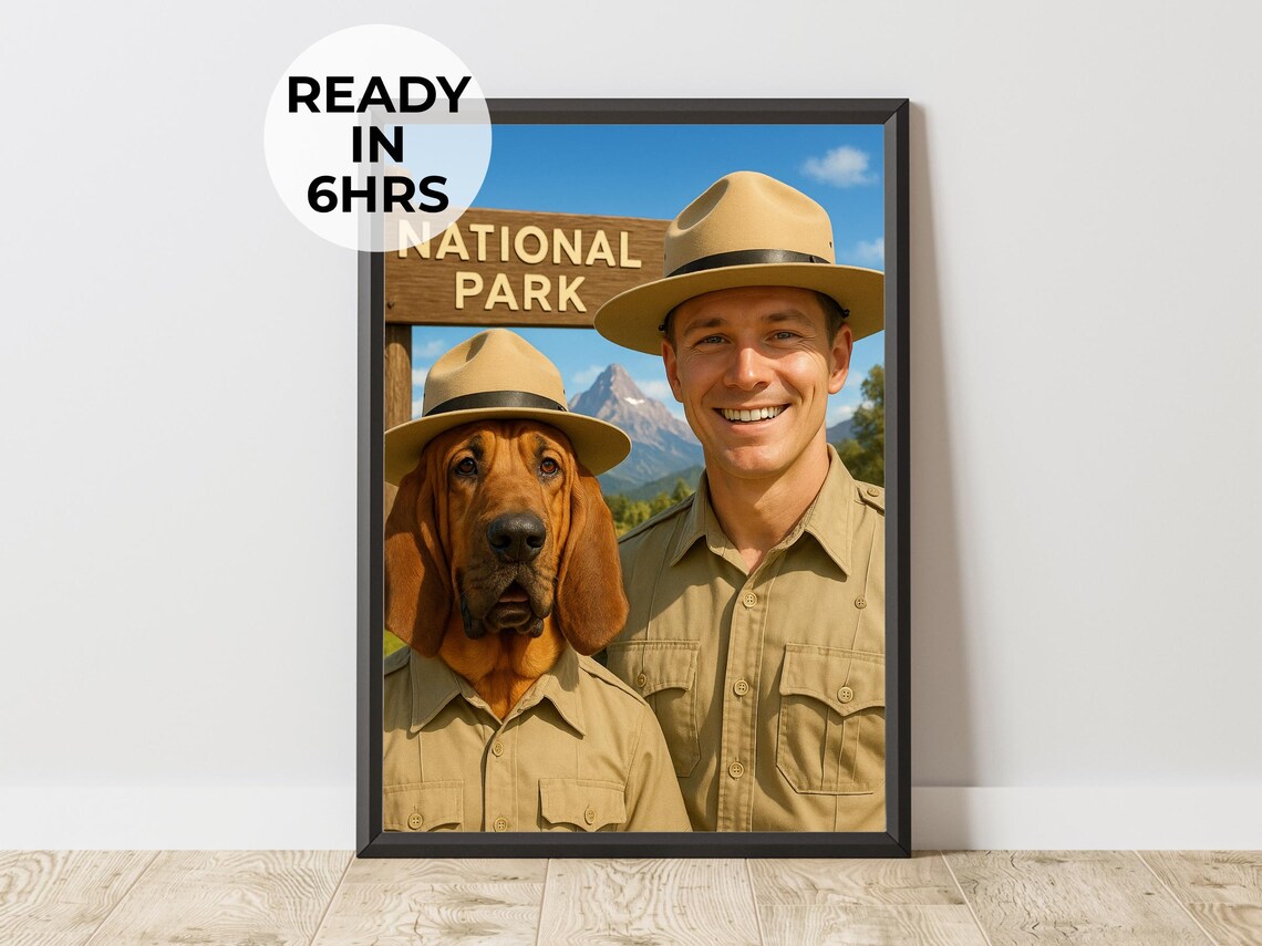 Custom Park Ranger Pet Portrait, Gift For Hikers
