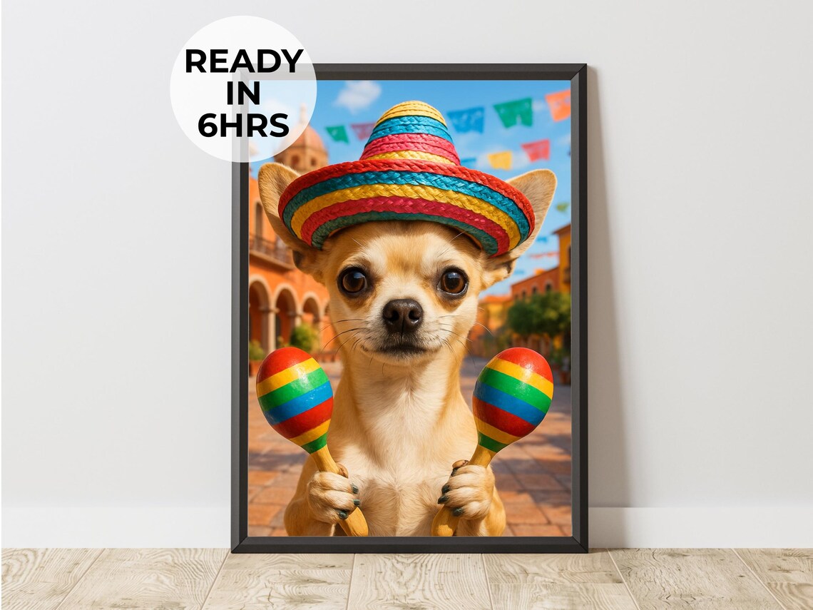 Funny Chihuahua In Sombrero With Maracas Fiesta Party Art Poster