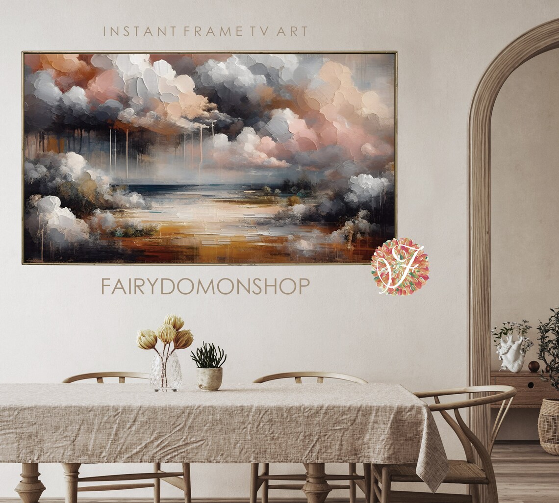 Storm Clouds Over Ocean Sunset Golden Seascape Oil Painting Poster - Image 2