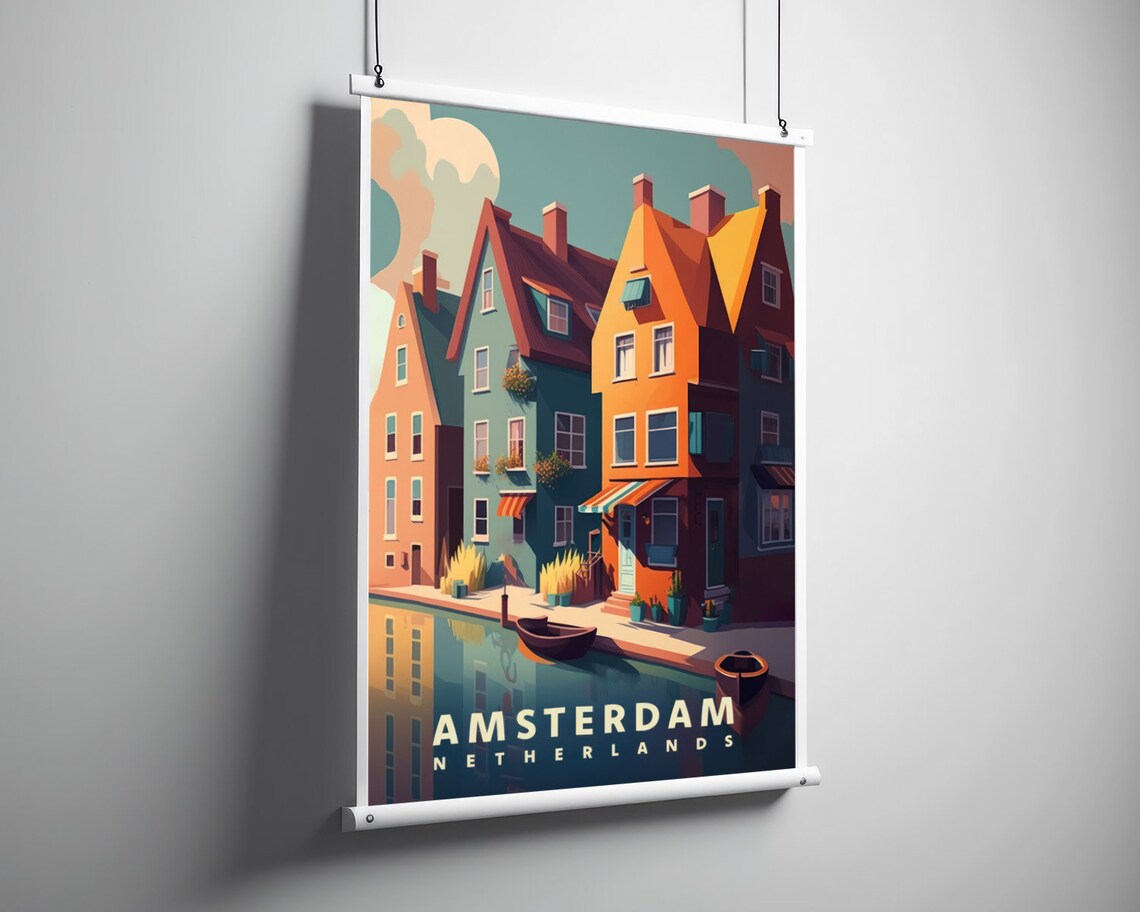 Amsterdam Netherlands Canal Gabled Houses Vintage Travel Poster - Image 3